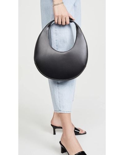 STAUD Moon Suede Leather Top Handle Tote Handbag Os - Black