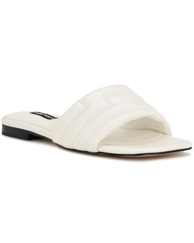 Nine West Faux Leather Peep-toe Slide Sandals - White