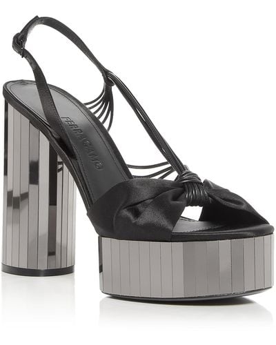 Ferragamo Sabina Satin Dressy Platform Sandals - Black