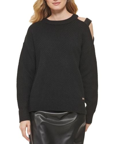 DKNY Cold Shoulder Embellished Pullover Sweater - Black