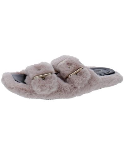 Nine West Faux Fur Cozy Slide Slippers - Gray