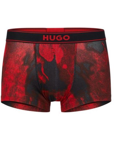 HUGO Stretch-cotton Regular-rise Trunks With Seasonal Print - Red
