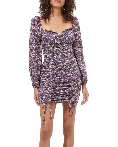 Astr Mardi Floral Print Ruched Mini Dress - Purple