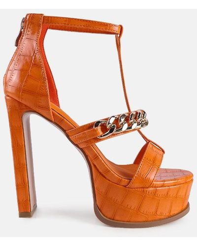 LONDON RAG Bonita Metal Chain Zip Up Sandals - Orange