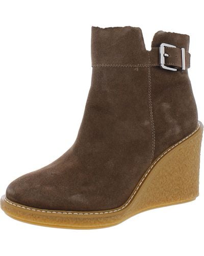 Franco Sarto Ulayna Suede Faux Fur Wedge Boots - Brown