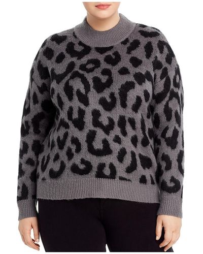 Aqua Plus Leopard Print Mock Neck Sweater - Black