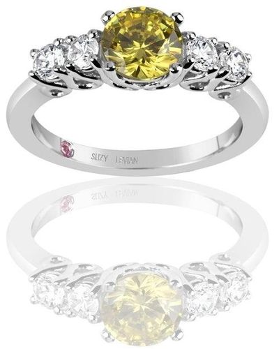 Suzy Levian Sterling Silver Yellow & Cubic Zirconia 5 Stone Engagement Ring - Metallic