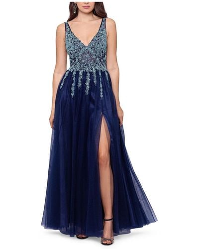 Blondie Nites Juniors Embellished Illusion Evening Dress - Blue