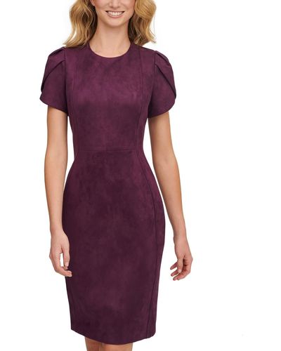 Calvin Klein Faux Suede Short Sheath Dress - Purple