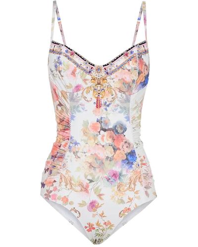 Camilla Friends With Frescos Ruched-side One-piece Swimsuit - White