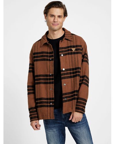 Guess Factory Garlan Paid Shirt Jacket - Brown