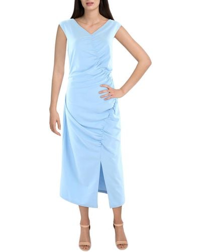 Nicole Miller Front Slit Long Sheath Dress - Blue