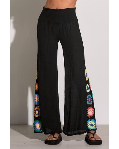 Elan Crochet Panel Pants - Black
