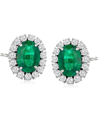 Ross-Simons Emerald And Diamond Earrings - Green