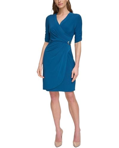 Jessica Howard Faux Wrap Jersey Wrap Dress - Blue