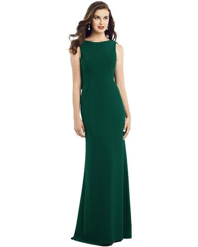 Dessy Collection Draped Backless Crepe Dress With Pockets - Green