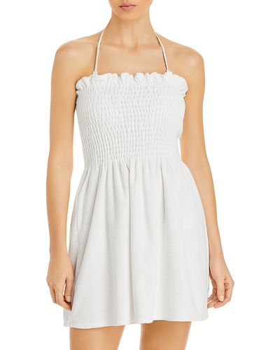 A'qua Swim Smocked Mini Dress Swim Cover-up - White