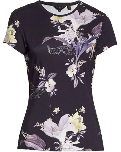Ted Baker Decadence Print Floral T-shirt Short Sleeve Fitted Tee - Blue
