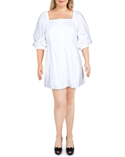 Danielle Bernstein Plus Mini Puff Sleeve Shirtdress - White