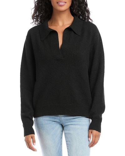 Karen Kane Collared Ribbed Pullover Sweater - Black