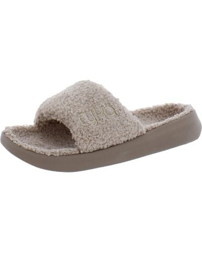 Ryka Aimi Cozy Faux Fur Lined Slip On Slide Sandals - Brown
