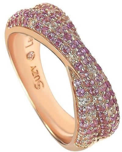 Suzy Levian Sterling Silver & White Sapphire & Diamond Accent Petite Pave Crossover Ring - Pink