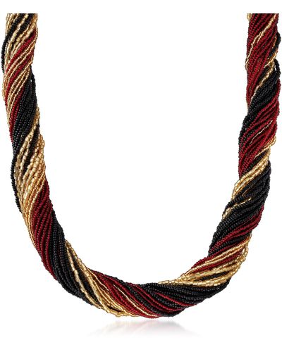 Ross-Simons Italian Red, Black And Gold Murano Glass Bead Torsade Necklace - Brown