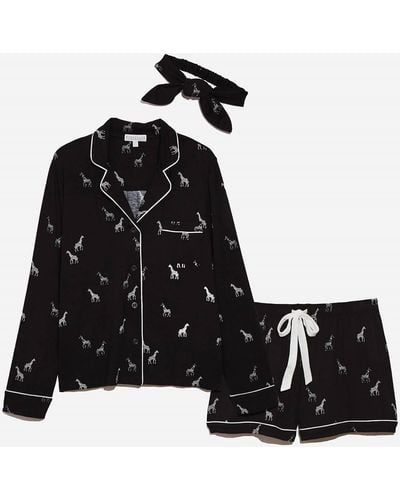 Pj Salvage Giraffe Manor Short Pajama Set - Black