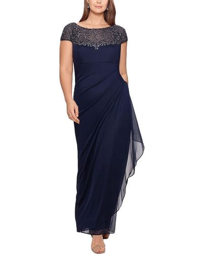 Xscape Plus Size Embellished Illusion-yoke Gown - Blue