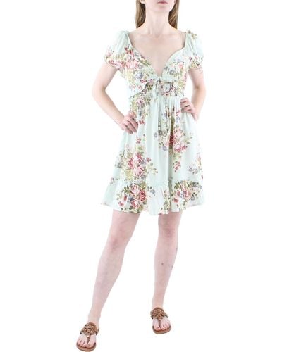 Angie Floral Print Short Fit & Flare Dress - Green