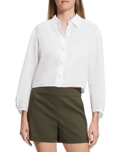 Theory Collared Cropped Button-down Top - White