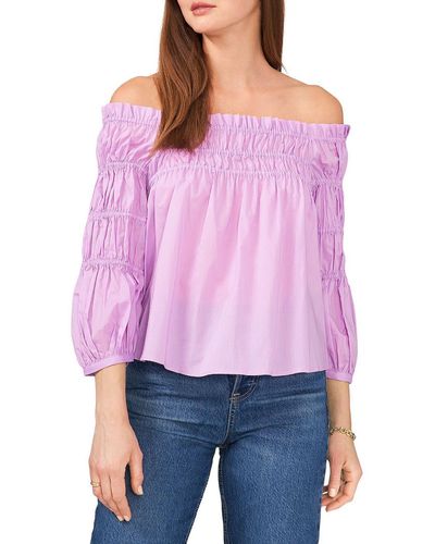 Vince Camuto Smocked Off The Shoulder Pullover Top - Purple