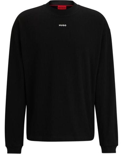 HUGO Cotton-jersey Relaxed-fit T-shirt With Logo Print - Black