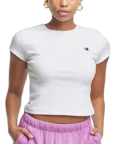 Champion Cropped Ribbed Knit Pullover Top - White