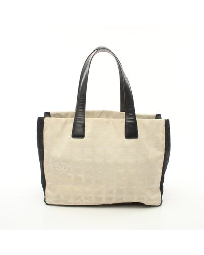 Chanel New Travel Line Handbag Tote Bag Nylon Canvas Leather Ivory - Natural