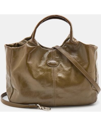 Tod's Olive Patent Leather Tote - Green