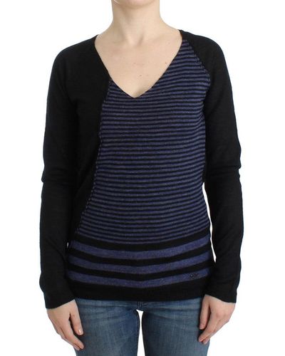 CoSTUME NATIONAL Black Striped V-neck Sweater - Blue
