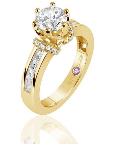 Suzy Levian Golden Sterling Silver Cubic Zirconia Round Cut Engagement Ring - Metallic