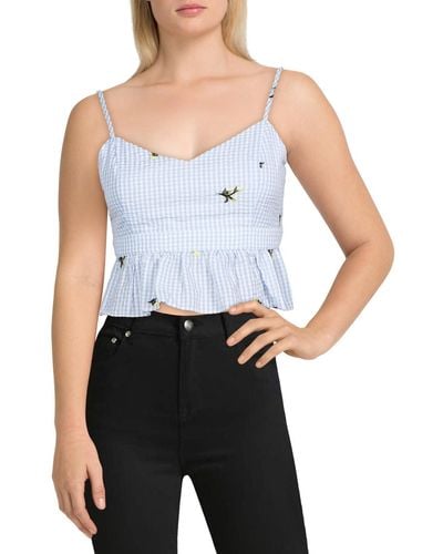 English Factory Gingham Floral Crop Top - Blue