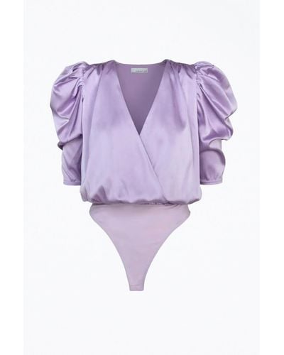 Adelyn Rae Lila Wrap-effect Sateen Bodysuit - Purple