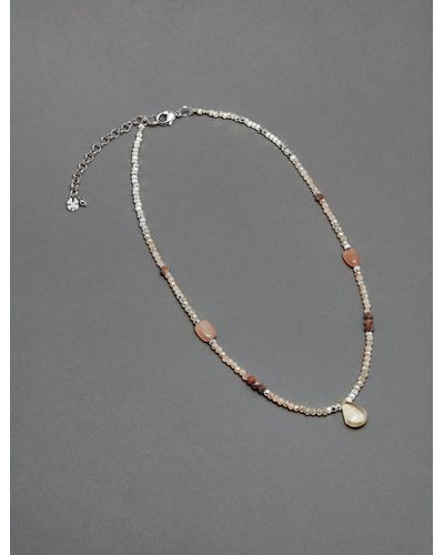 Lucky Brand Beaded Stone Collar Necklace - Gray