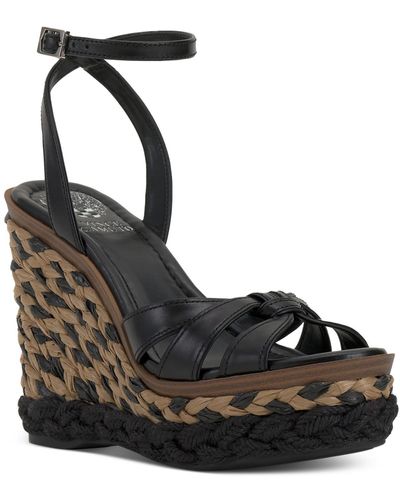 Vince Camuto Phoenixx Leather Ankle Strap Wedge Sandals - Black