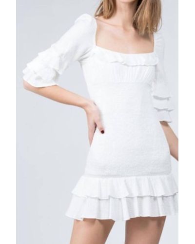 Fanco Multi Ruffle Elastic Shirred Mini Dress - White
