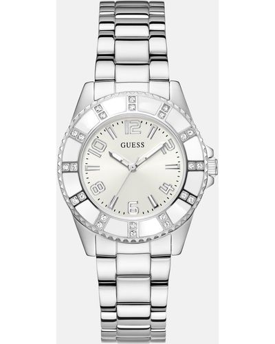 Guess Factory Tone And White Analog Watch