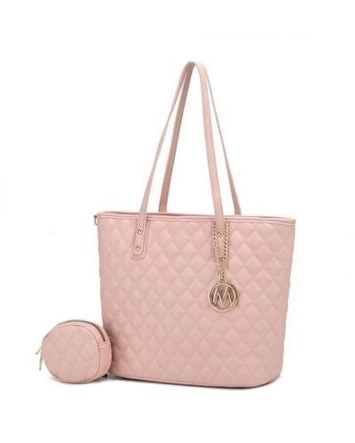 MKF Collection by Mia K Tansy Quilted Vegan Leather Tote Bag With Pouch- 2 Pieces - Pink