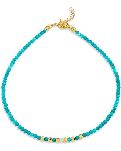 Savvy Cie Jewels Natural Turqouise /pearl Anklet - Blue