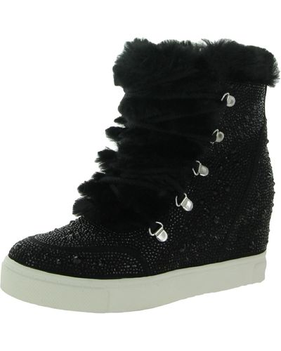 Steve Madden Becoming Rhinestone Faux Fur Lined Ankle Boots - Black