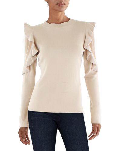 Gracia Ruffled Cold Shoulder Mock Turtleneck Sweater - White