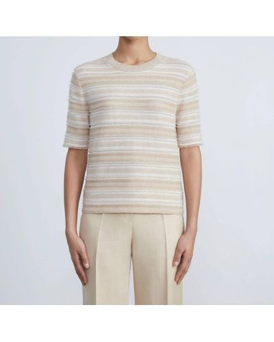 Lafayette 148 New York Voile Stripe Jacquard Fringed Sweater - Natural