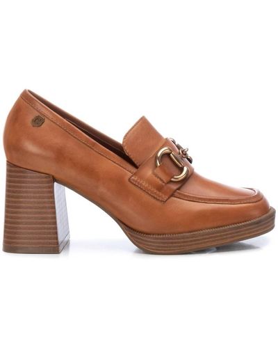 Xti Leather Heeled Loafers - Brown